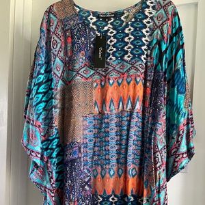 Tolani Collection Narissa Caftan Boho Ikat Print Tunic Top Cover Up M NWT